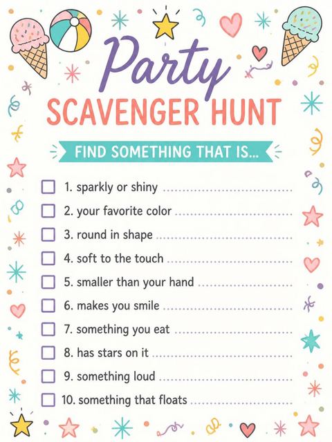 Scavenger hunt in the Ice Cream Beach Ball 3rd Birthday design
