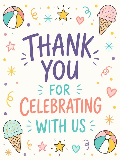 Thank-you flat in the Ice Cream Beach Ball 3rd Birthday design