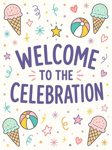Welcome sign in the Ice Cream Beach Ball 3rd Birthday design
