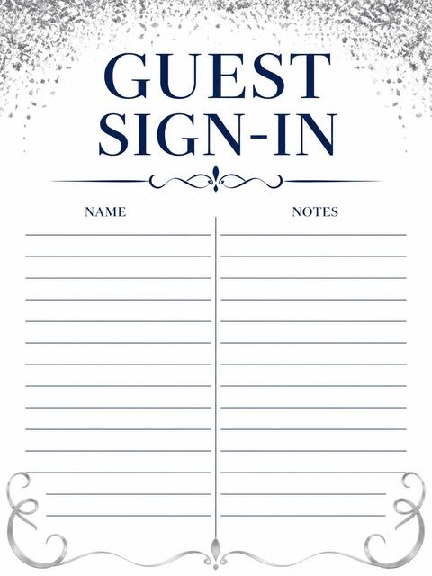 Guest sign-in sheet in the Silver Foil Navy 80th Birthday design