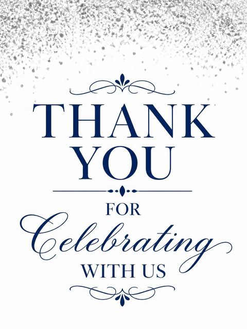 Thank-you flat in the Silver Foil Navy 80th Birthday design