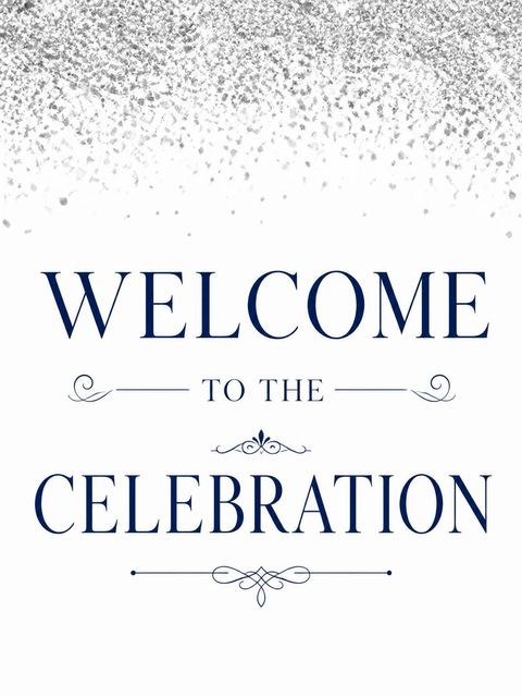 Welcome sign in the Silver Foil Navy 80th Birthday design