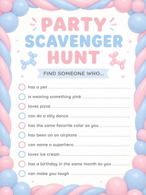 Scavenger hunt in the Pink Blue Balloon Number 2nd Birthday design