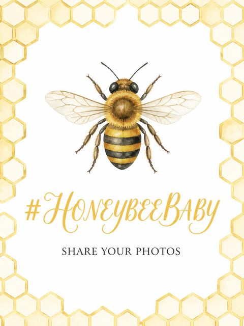 Hashtag card in the Little Hunny Bee Gender Reveal design
