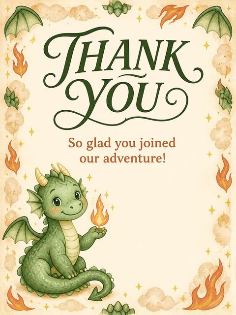 Thank-you flat in the Watercolor Dragon Campfire 5th Birthday design