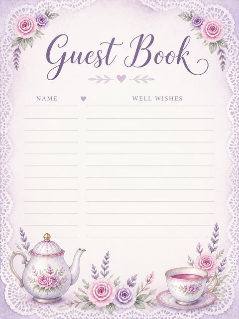 Guest sign-in sheet in the Lavender Watercolor Floral 6th Birthday design