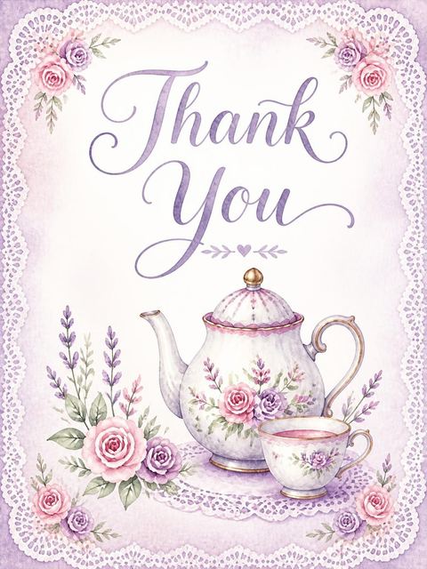 Thank-you flat in the Lavender Watercolor Floral 6th Birthday design