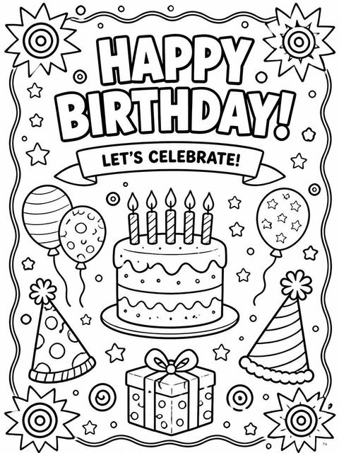 Coloring sheet in the Primary Paint Splatter Birthday Bash design