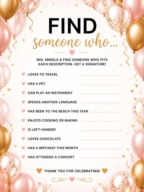 Scavenger hunt in the Gold Rose Balloon 13th Birthday design