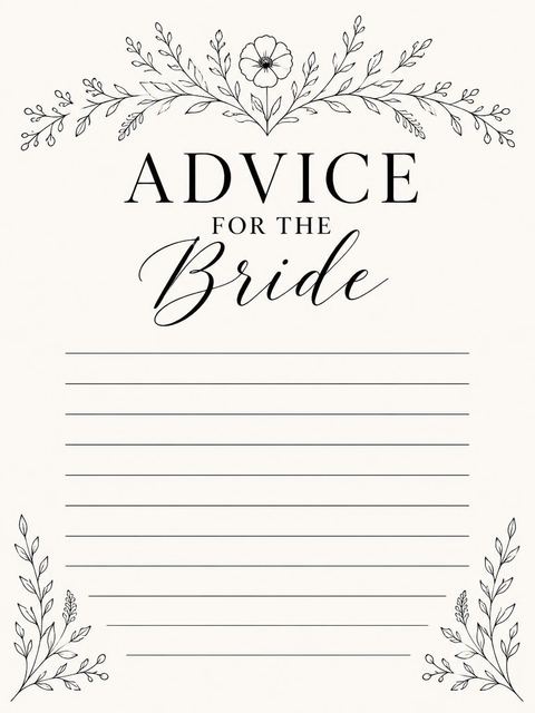 Advice card in the Cream Fine-Line Wildflower Bridal Shower design