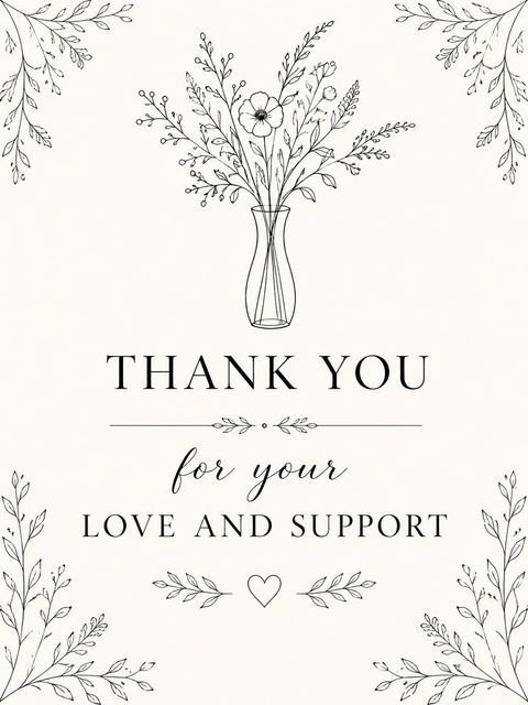 Thank-you flat in the Cream Fine-Line Wildflower Bridal Shower design