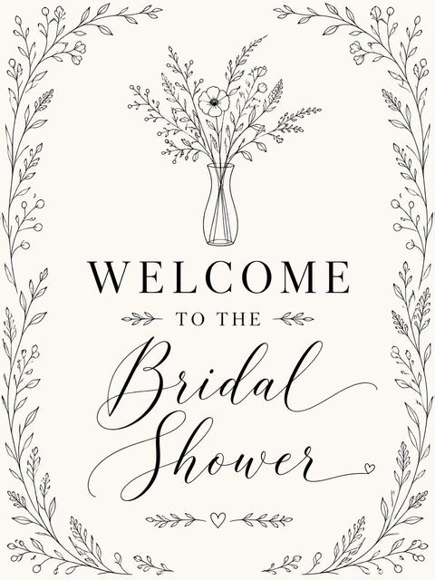 Welcome sign in the Cream Fine-Line Wildflower Bridal Shower design