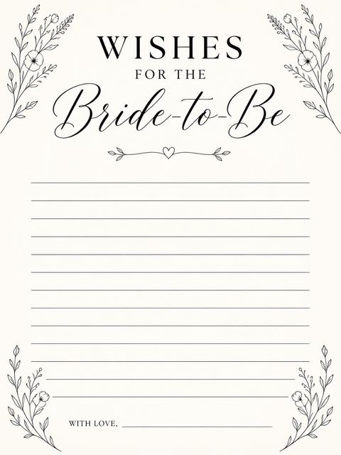 Wishes page in the Cream Fine-Line Wildflower Bridal Shower design