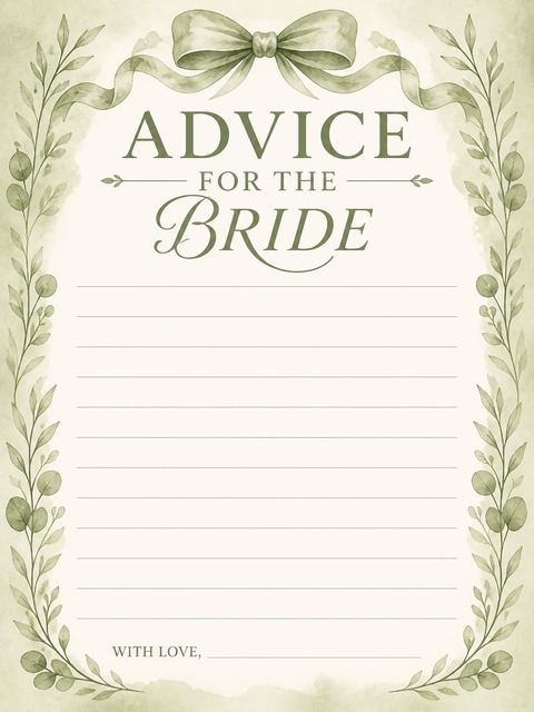 Advice card in the Sage Watercolor Bow Bridal Shower design