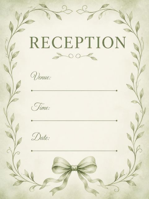 Reception details in the Sage Watercolor Bow Bridal Shower design