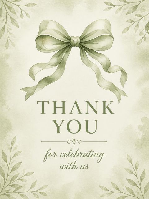 Thank-you flat in the Sage Watercolor Bow Bridal Shower design