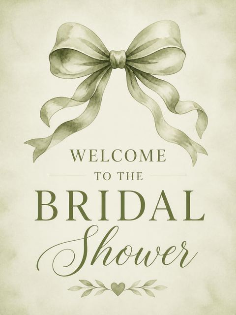 Welcome sign in the Sage Watercolor Bow Bridal Shower design