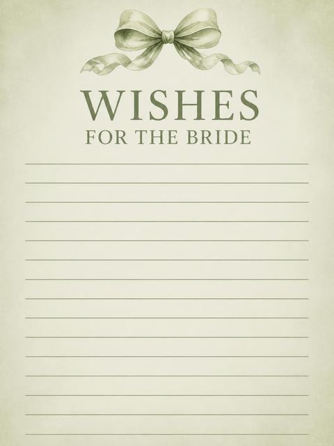 Wishes page in the Sage Watercolor Bow Bridal Shower design
