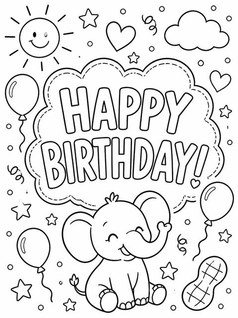 Coloring sheet in the Elephant 1st Birthday Invitation design
