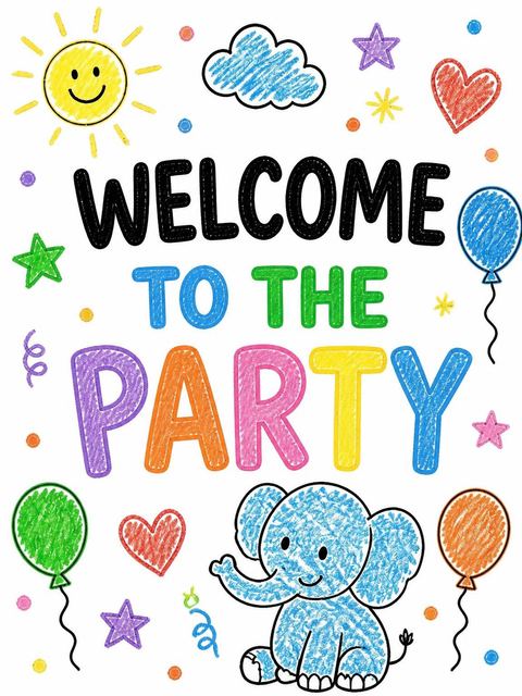 Welcome sign in the Elephant 1st Birthday Invitation design