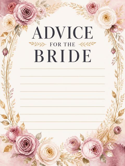 Advice card in the Mauve Watercolor Rose Bridal Shower design