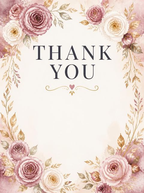 Thank-you flat in the Mauve Watercolor Rose Bridal Shower design
