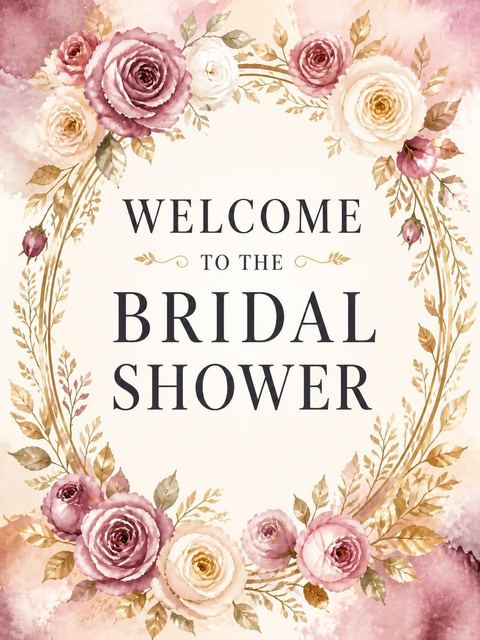 Welcome sign in the Mauve Watercolor Rose Bridal Shower design