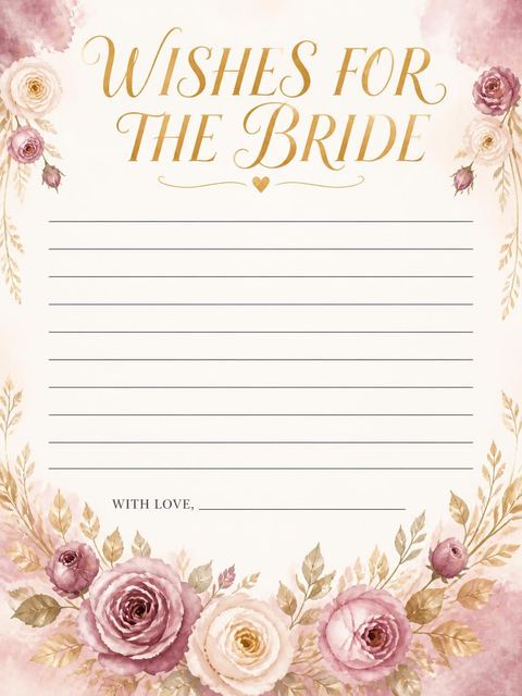 Wishes page in the Mauve Watercolor Rose Bridal Shower design