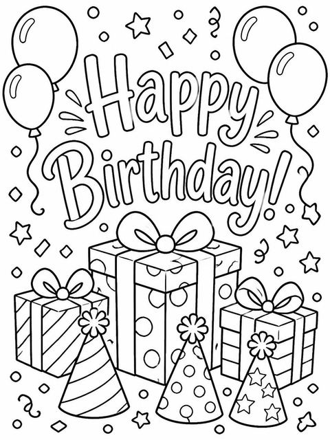 Coloring sheet in the Colorful Balloon 4th Birthday Invitation design