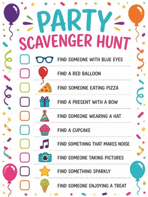 Scavenger hunt in the Colorful Balloon 4th Birthday Invitation design