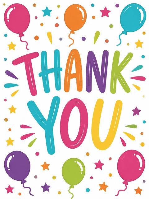 Thank-you flat in the Colorful Balloon 4th Birthday Invitation design