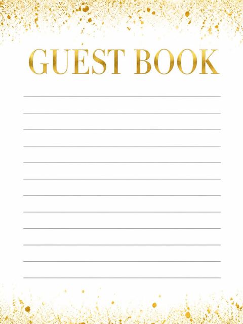 Guest sign-in sheet in the Gold Splatter Metallic 60th Birthday design