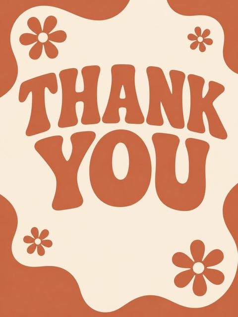 Thank-you flat in the Burnt Orange Retro 1st Birthday design