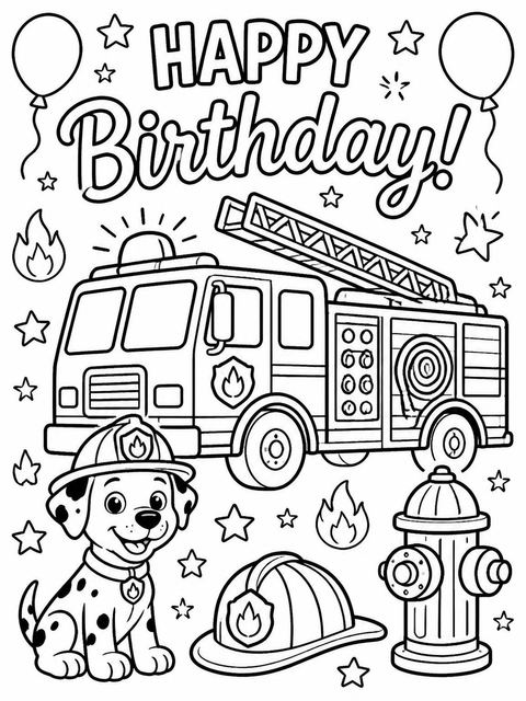 Coloring sheet in the Crayon Fire Truck 1st Birthday design