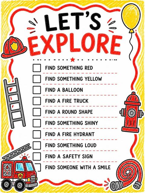 Scavenger hunt in the Crayon Fire Truck 1st Birthday design