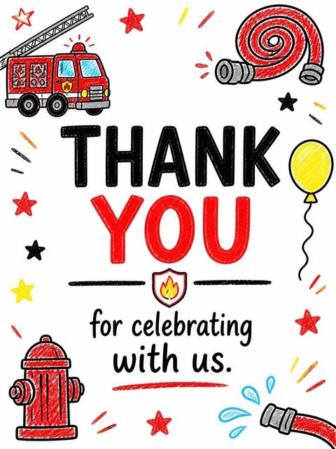 Thank-you flat in the Crayon Fire Truck 1st Birthday design