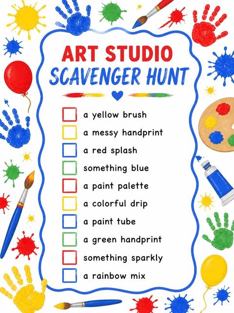 Scavenger hunt in the Primary Color Handprint Art 3rd Birthday design