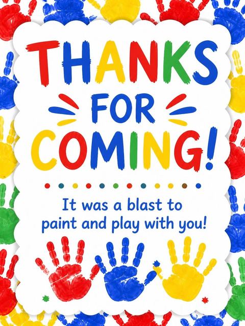 Thank-you flat in the Primary Color Handprint Art 3rd Birthday design