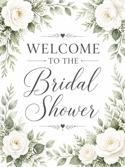 Welcome sign in the Watercolor Rose Bride Bridal Shower design