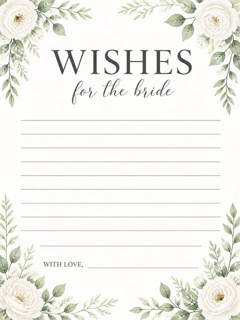 Wishes page in the Watercolor Rose Bride Bridal Shower design