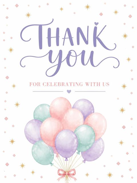 Thank-you flat in the Pastel Balloon Watercolor 2nd Birthday design