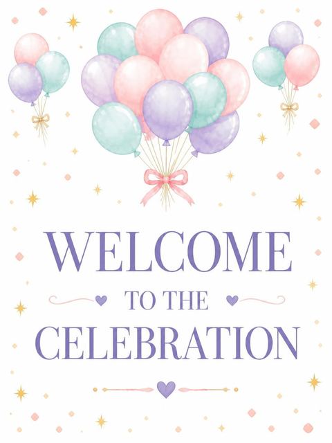 Welcome sign in the Pastel Balloon Watercolor 2nd Birthday design