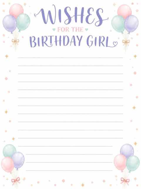 Wishes page in the Pastel Balloon Watercolor 2nd Birthday design