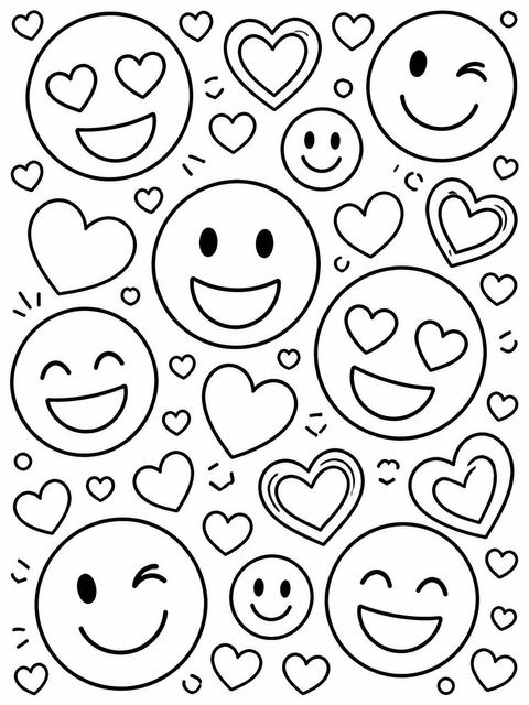 Coloring sheet in the Crayon Emoji Heart Birthday Invitation design