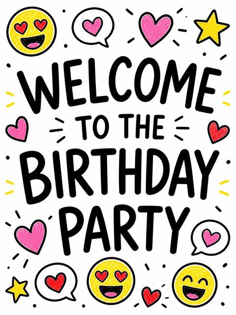Welcome sign in the Crayon Emoji Heart Birthday Invitation design