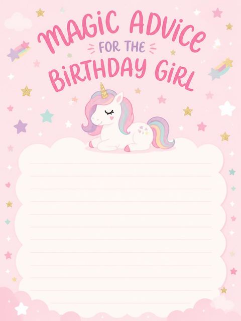 Advice card in the Magical Pink Unicorn Birthday design