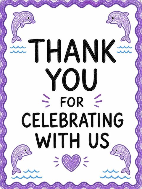 Thank-you flat in the Crayon Dolphin Ocean 5th Birthday design