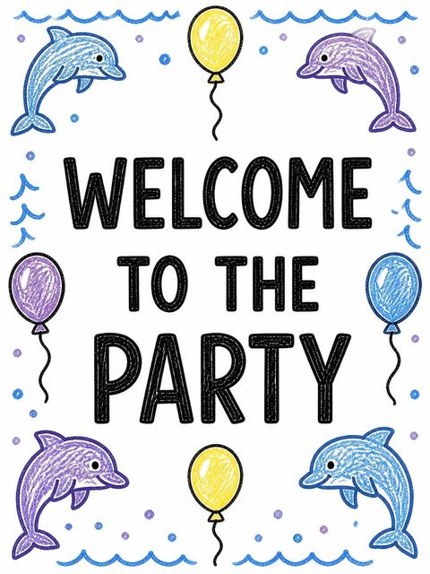 Welcome sign in the Crayon Dolphin Ocean 5th Birthday design