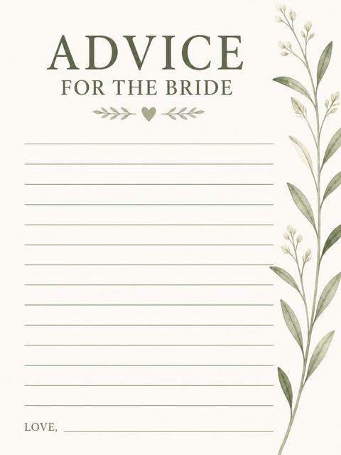 Advice card in the Watercolor Botanical Cream Bridal Shower design