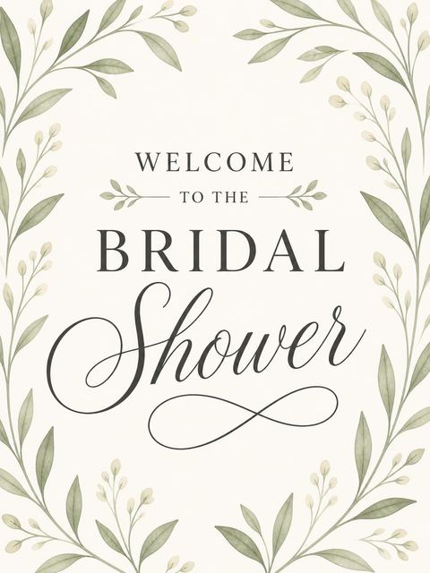 Welcome sign in the Watercolor Botanical Cream Bridal Shower design